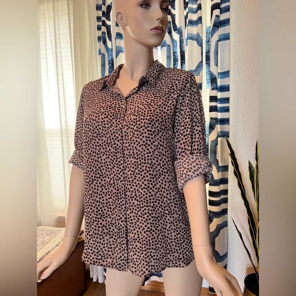 Apt. 9 Button-down Blouse Tan and Black Size Large